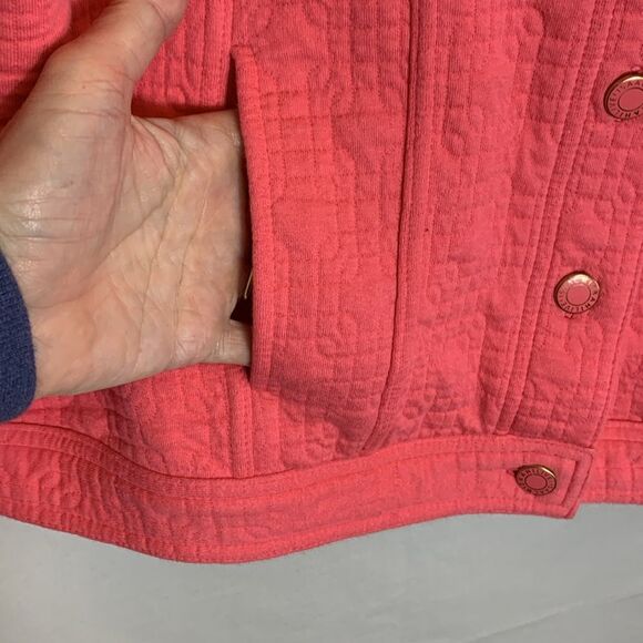 Isaac Mizrahi Coral Pink Cotton Interlock Quilted Button Front Jacket Size M - Picture 8 of 14